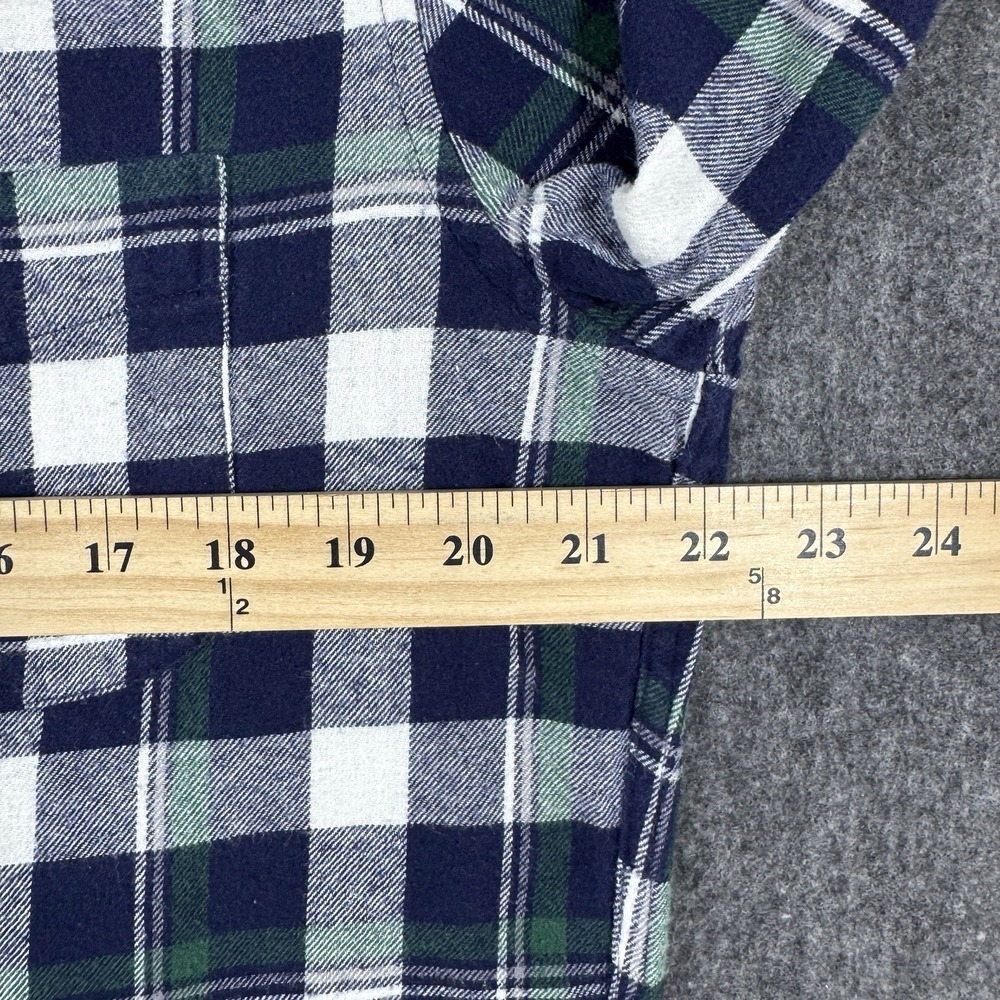 J Crew Flannel Shirt Mens Large Slim Fit Navy Green Plaid Cotton Button Up - Picture 7 of 8